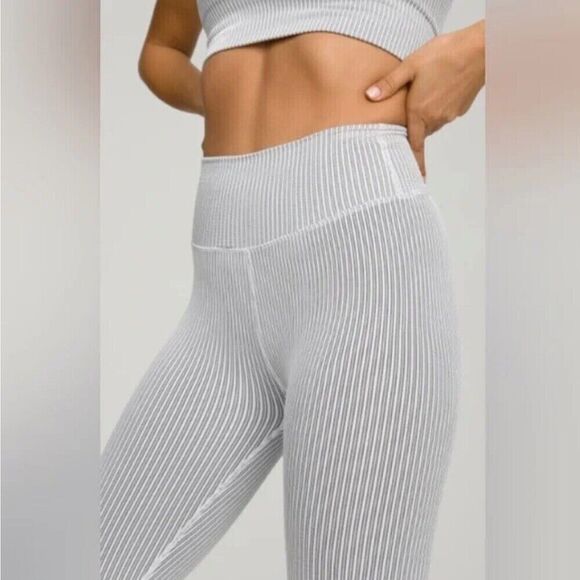 Good American Seamless Ribbed Leggings S/M White Gray Compression NWT - Picture 2 of 14